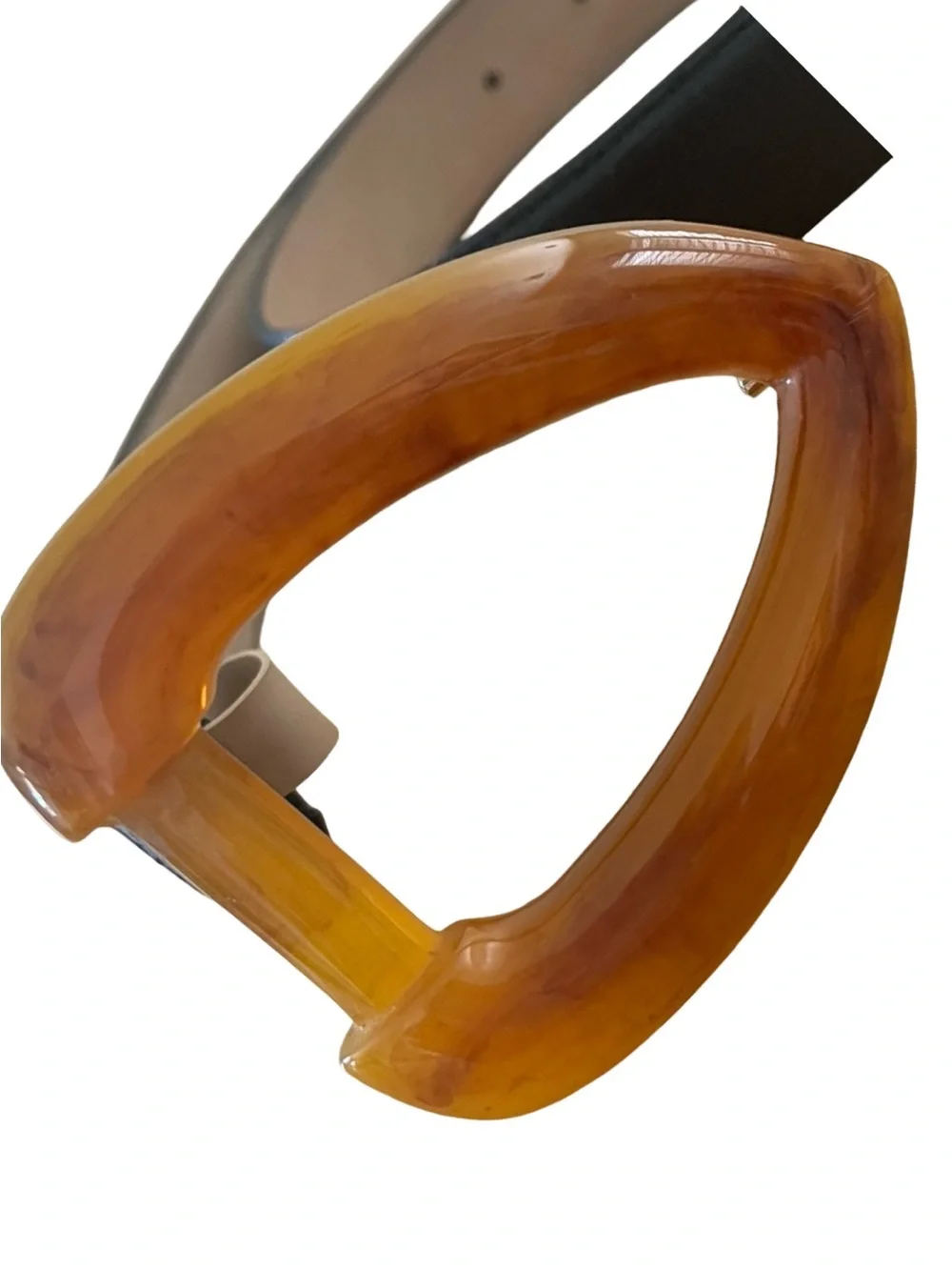 Vintage 80s Gail LaBelle Butterscotch Lucite Black Leather Belt